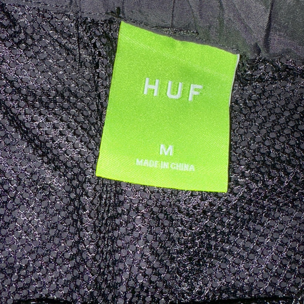 HUF Black Mesh Shorts with Neon Green Tag - Picture 2 of 2
